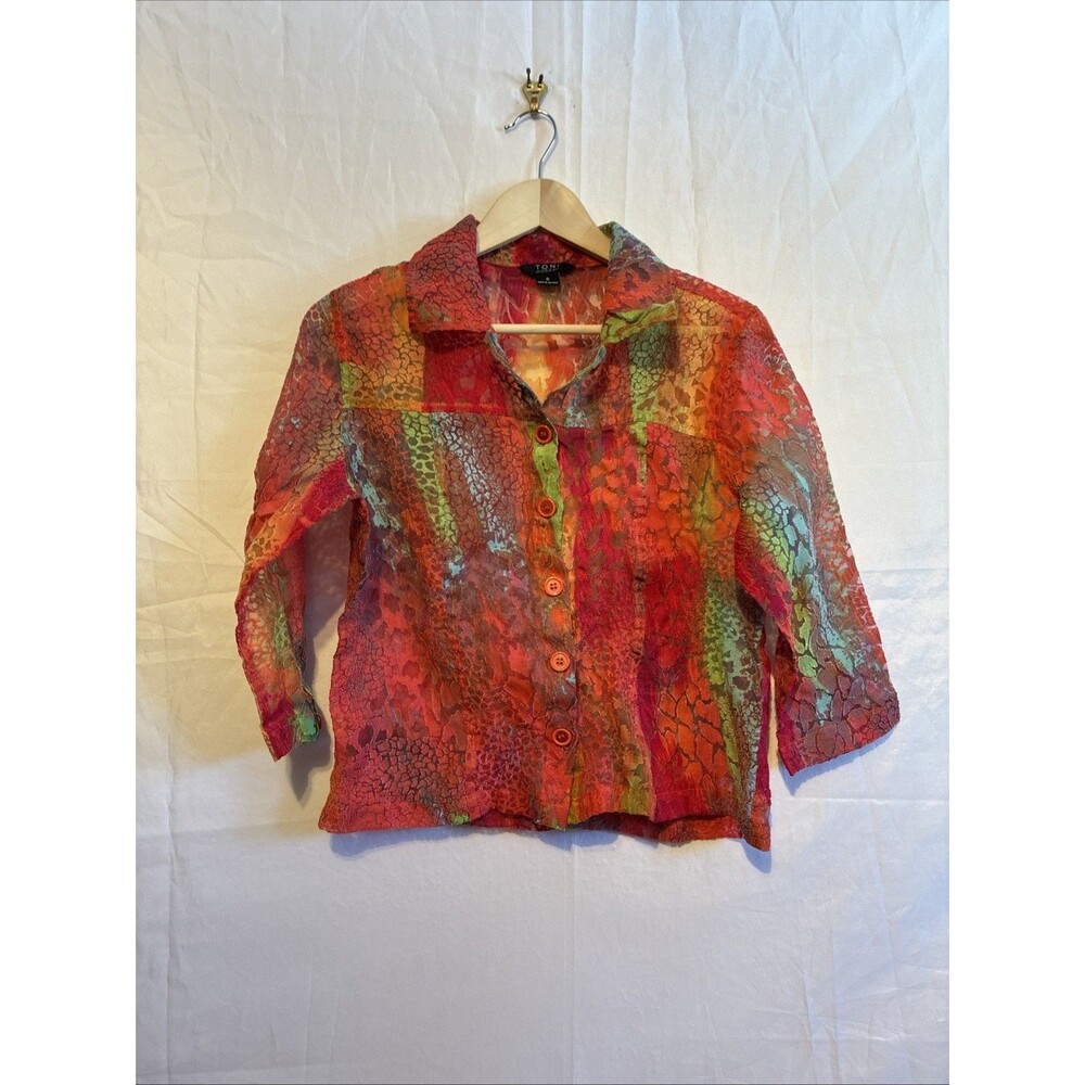 Toni Morgan Women’s Small Multicolor Sheer Textured Button Front Blouse Jacket .